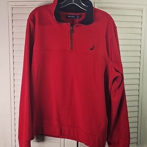Men's Quarter Zip Pullover Sweatshirt By Nautica Red Blue Size Large